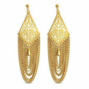 Vintage Gold Filigree Fringe Chandelier Earrings Boho Statement Gold Earrings